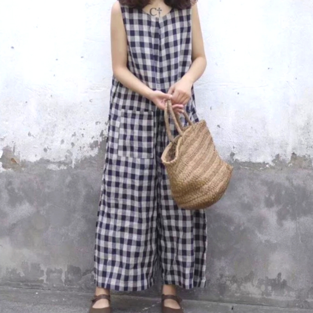 Zanzea wide leg gingham romper size XL